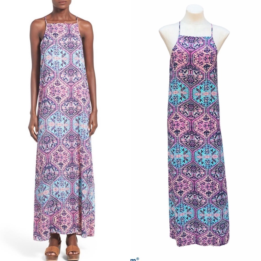 Everly Aztec Print Maxi Dress Small Teal Purple